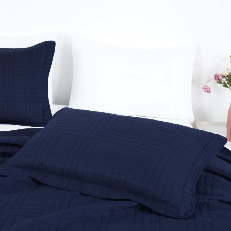 Chezmoi Collection Kingston Queen Size Bedspread Set, 3-Piece Navy Oversized Quilted Microfiber Lightweight Bedspread Coverlet (100"x106") for All Seasons - Image 4
